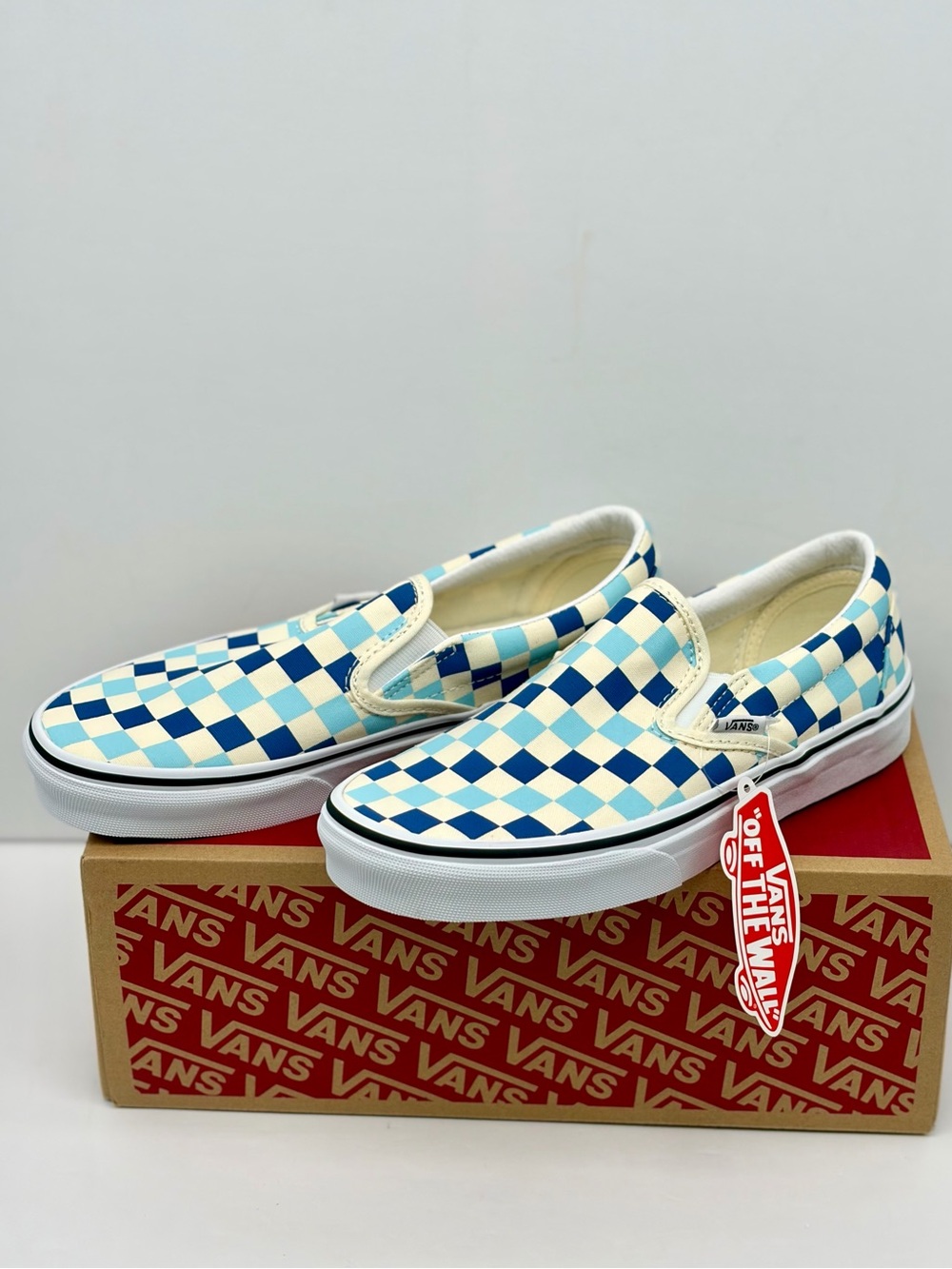 Vans Slip-On Checkerboard Sneakers - Blue & Cream - Picture 2 of 8